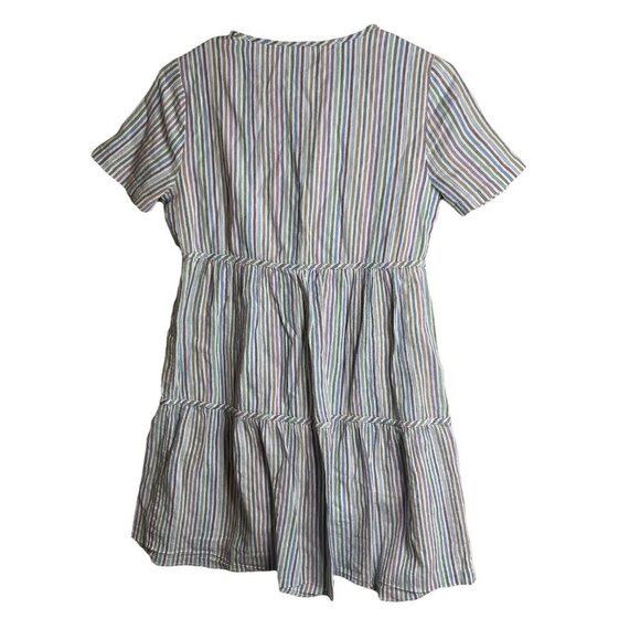 Madewell Button Front Short Sleeve Tiered Mini Shirt Dress Womens XXS Striped - Picture 3 of 8